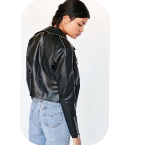 Silence + Noise Raw-Edge Vegan Leather Moto Jacket - Picture 5 of 8